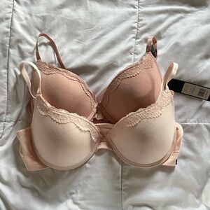 Pink Heart Print and Lace Bra Set